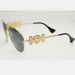 Versace Gold Frame Black Lens Medusa Accent Sunglasses